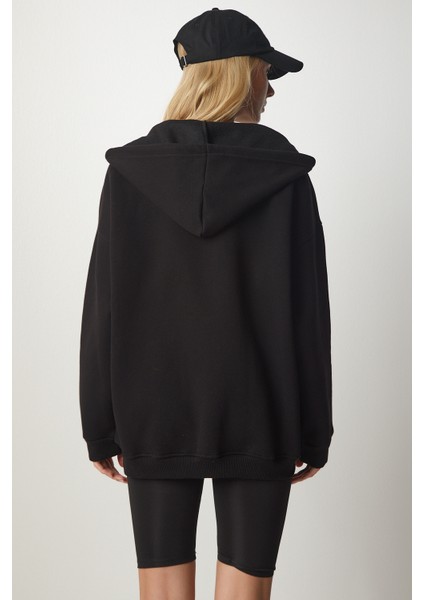 Kapüşonlu Fermuarlı Oversize Sweatshirt LUB0002 SİYAH
