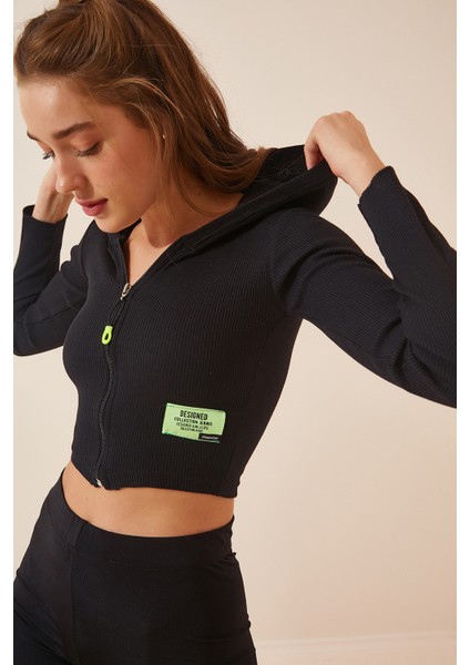 Kapüşonlu Fermuarlı Crop Sweatshirt fiyatları