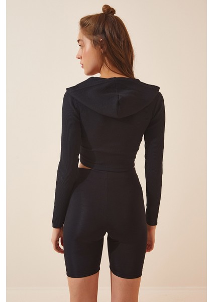 Kapüşonlu Fermuarlı Crop Sweatshirt indirimleri
