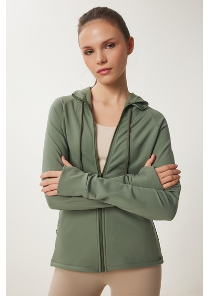 Parmak Detaylı Kapüşonlu Fermuarlı Örme Sweatshirt
