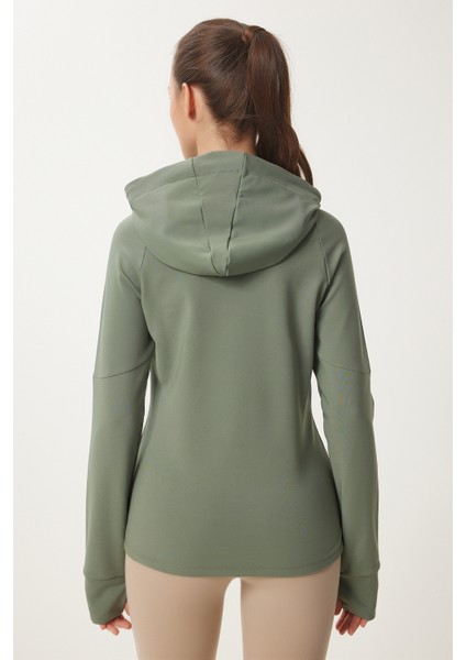 Parmak Detaylı Kapüşonlu Fermuarlı Örme Sweatshirt