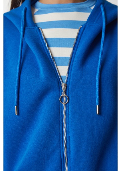 Kapüşonlu Fermuarlı Oversize Sweatshirt LUB0002 MAVİ indirimleri
