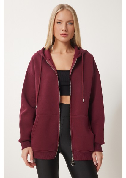 Kapüşonlu Fermuarlı Oversize Sweatshirt LUB0002 BORDO fiyatları