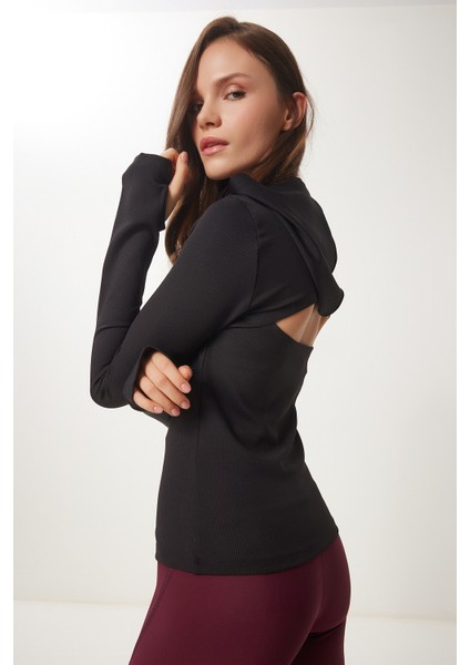 Parmak ve Sırt Cut Out Detaylı Kapüşonlu Örme Sweatshirt