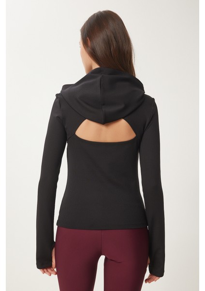 Parmak ve Sırt Cut Out Detaylı Kapüşonlu Örme Sweatshirt