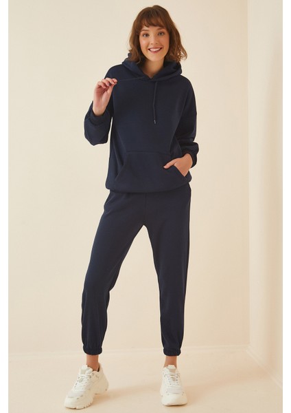 Kapüşonlu Şardonlu Eşofman Takımı LDD0060 LACİVERT