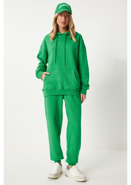 Kapüşonlu Sweatshirt Jogger Oversize Örme Eşofman Takımı