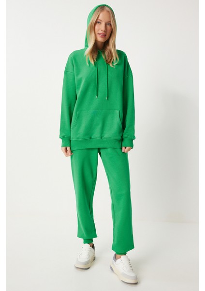 Kapüşonlu Sweatshirt Jogger Oversize Örme Eşofman Takımı