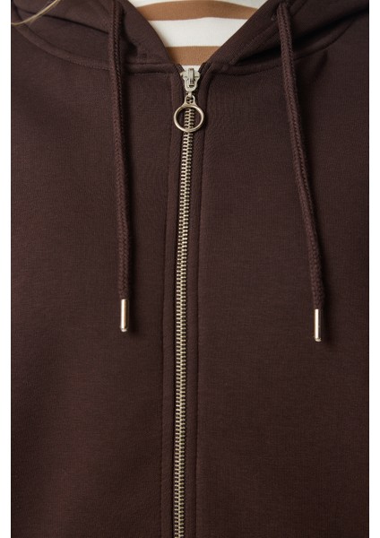 Kapüşonlu Fermuarlı Oversize Sweatshirt LUB0002 KAHVERENGİ indirimleri