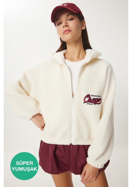 Kapüşonlu Sloganlı Peluş Sweatshirt