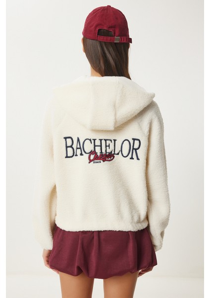 Kapüşonlu Sloganlı Peluş Sweatshirt