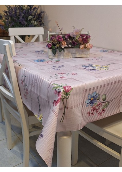 Elyaflı Pvc Muşamba - Desenli Silinebilir Masa Örtüsü ( Pembe)