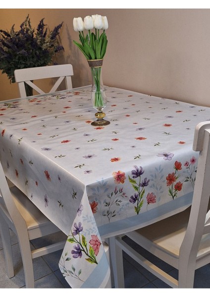 Elyaflı Pvc Muşamba - Desenli Silinebilir Masa Örtüsü ( Mavi )