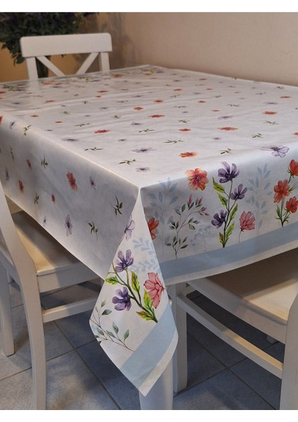 Elyaflı Pvc Muşamba - Desenli Silinebilir Masa Örtüsü ( Mavi )