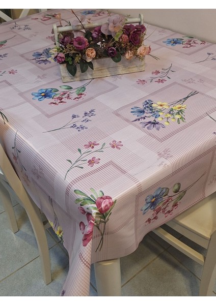 Elyaflı Pvc Muşamba - Desenli Silinebilir Masa Örtüsü ( Pembe)