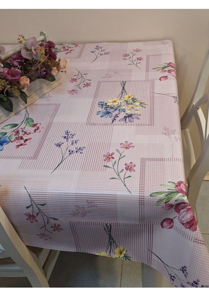 Elyaflı Pvc Muşamba - Desenli Silinebilir Masa Örtüsü ( Pembe)