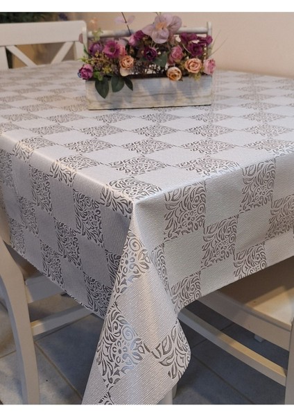 Elyaflı Pvc Muşamba - Desenli Silinebilir Masa Örtüsü ( Gri )