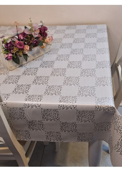 Elyaflı Pvc Muşamba - Desenli Silinebilir Masa Örtüsü ( Gri ) fırsatları