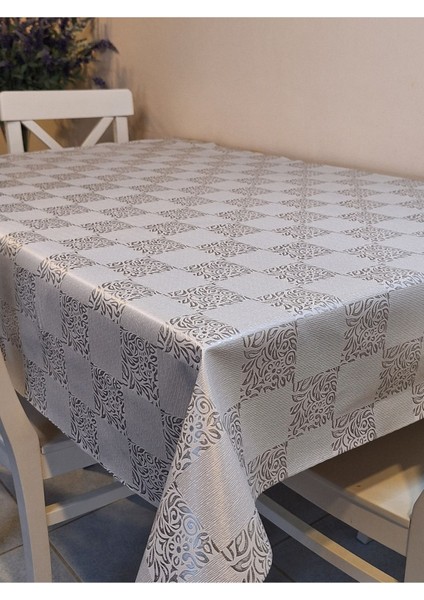 Elyaflı Pvc Muşamba - Desenli Silinebilir Masa Örtüsü ( Gri ) indirimleri