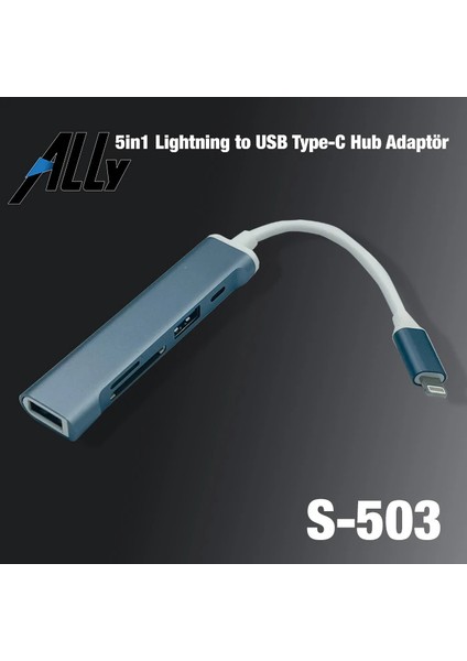 Ally S-503 5in1 Lightning To USB + Sd Kart Hub Adaptör Çevirici Dönüştürücü- - MCT3109-9006