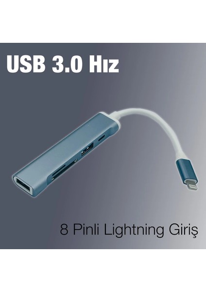 Ally S-503 5in1 Lightning To USB + Sd Kart Hub Adaptör Çevirici Dönüştürücü- - MCT3109-9006