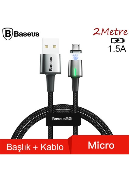 Baseus Zinc Magnetic USB Kablo Şarj Android Mikro Başlık 2metre 1.5A-(5775) - MCT9777-4846