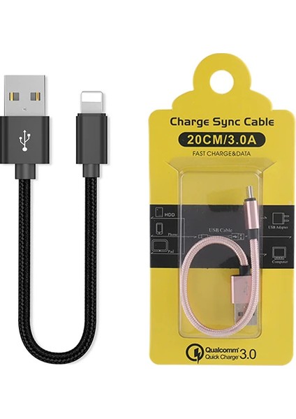 Ally Iphone Ios 3.0A Hızlı Şarj Halat USB Kablo 20CM-(5775) - MCT6226-7494