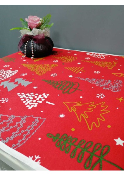 Kırmızı Yeni Yıl Desenli Duck Kumaş Çamaşır ve Kurutma Makinesi Örtüsü 120X60CM