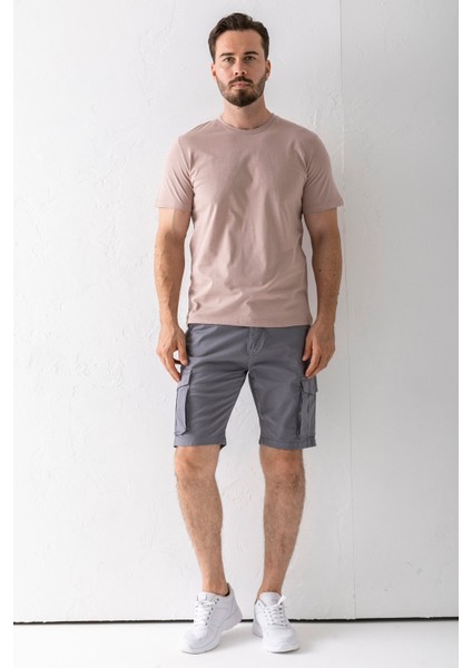 Erkek Düğme Kapamalı Kargo Cepli Pamuklu Şort Gri - 2855 fiyatları