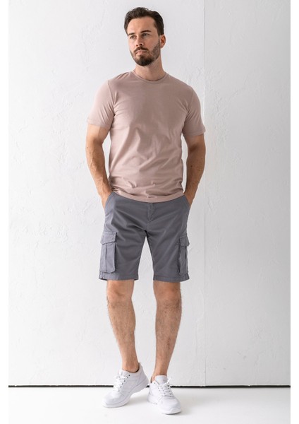 Erkek Düğme Kapamalı Kargo Cepli Pamuklu Şort Gri - 2855 modelleri