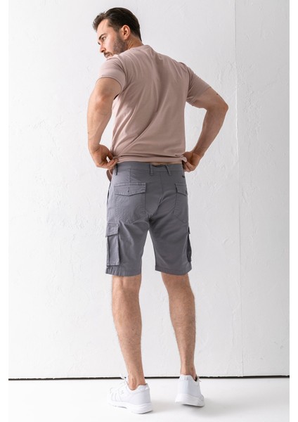 Erkek Düğme Kapamalı Kargo Cepli Pamuklu Şort Gri - 2855 fırsatları