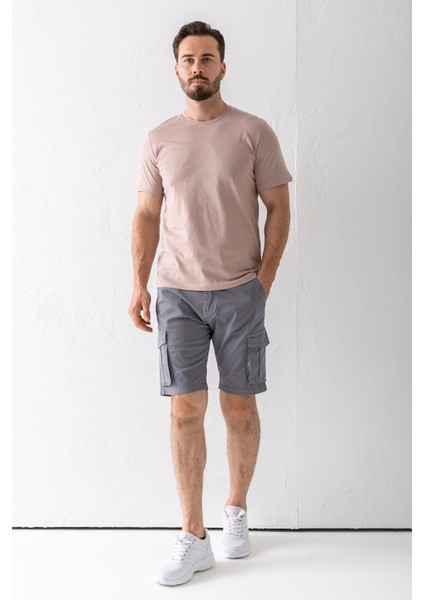 Erkek Düğme Kapamalı Kargo Cepli Pamuklu Şort Gri - 2855 indirimleri