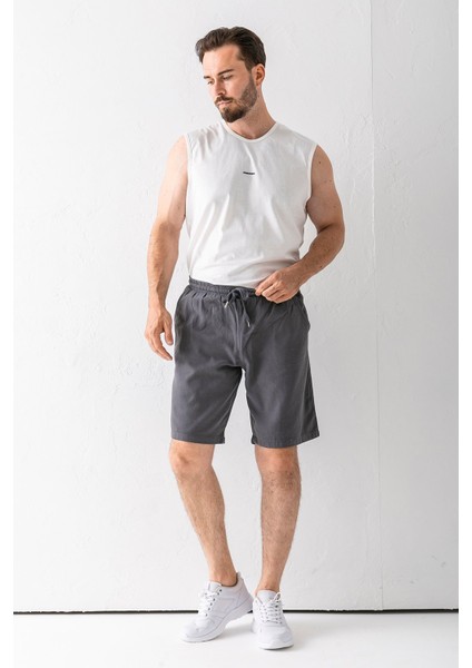 Erkek Beli Ayarlanabilir Çift Cepli Şort Antrasit - 9239