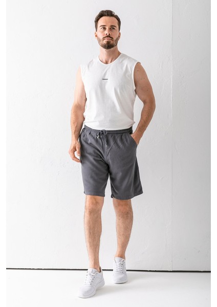 Erkek Beli Ayarlanabilir Çift Cepli Şort Antrasit - 9239 modelleri