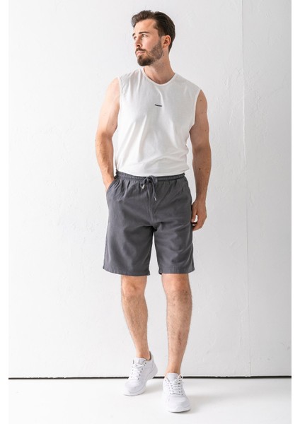 Erkek Beli Ayarlanabilir Çift Cepli Şort Antrasit - 9239 fırsatları