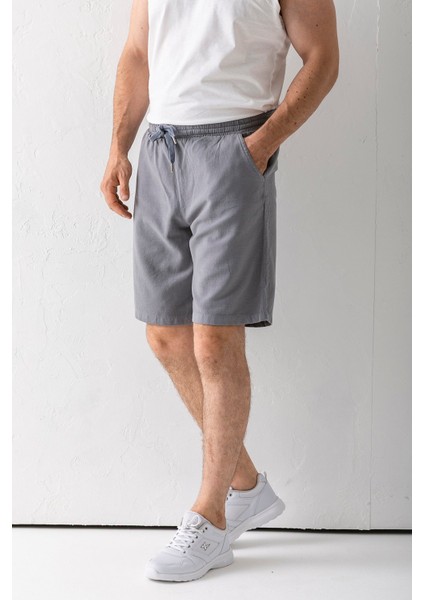 Erkek Beli Ayarlanabilir Çift Cepli Şort Gri - 9239