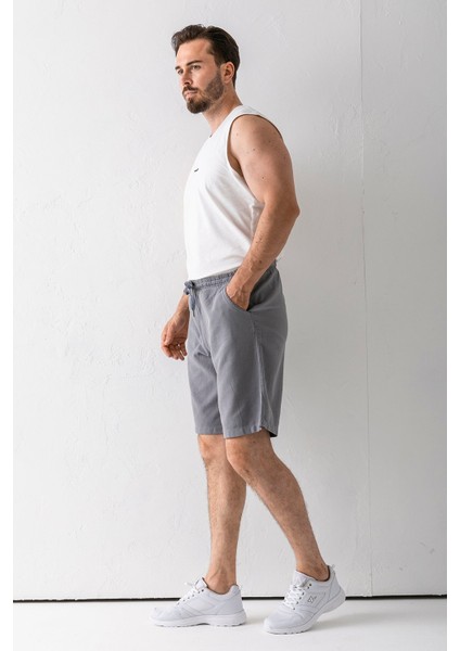Erkek Beli Ayarlanabilir Çift Cepli Şort Gri - 9239 modelleri