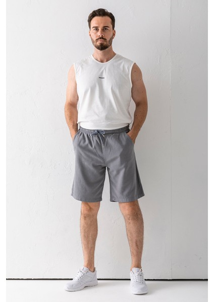 Erkek Beli Ayarlanabilir Çift Cepli Şort Gri - 9239 indirimleri
