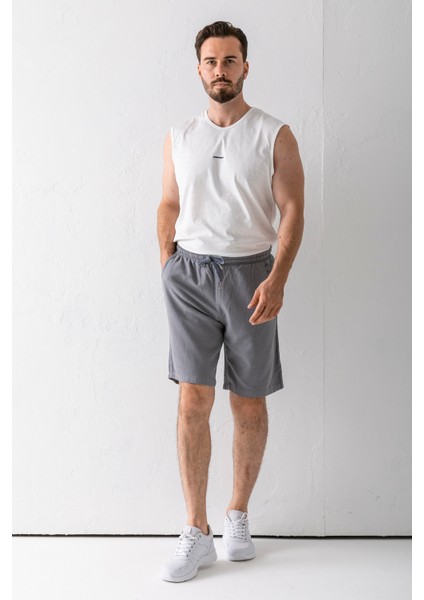 Erkek Beli Ayarlanabilir Çift Cepli Şort Gri - 9239