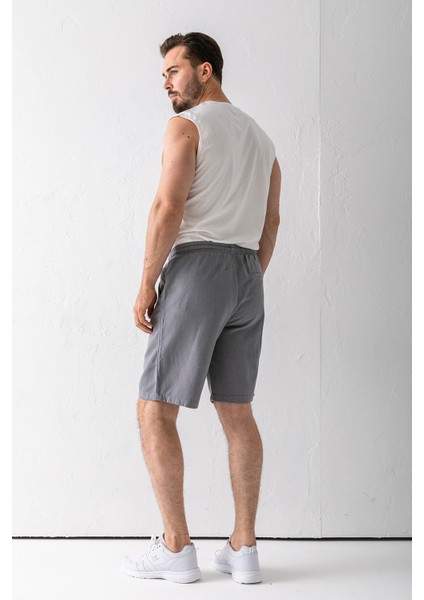 Erkek Beli Ayarlanabilir Çift Cepli Şort Gri - 9239