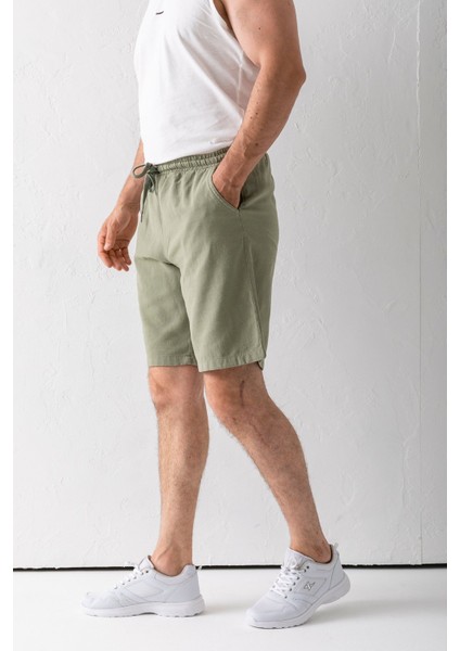 Erkek Beli Ayarlanabilir Çift Cepli Şort Haki - 9239
