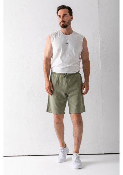 Erkek Beli Ayarlanabilir Çift Cepli Şort Haki - 9239 fırsatları
