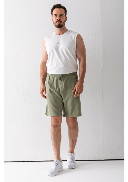 Erkek Beli Ayarlanabilir Çift Cepli Şort Haki - 9239