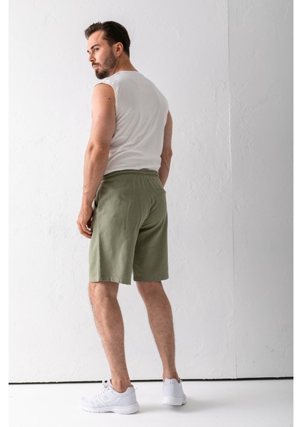 Erkek Beli Ayarlanabilir Çift Cepli Şort Haki - 9239