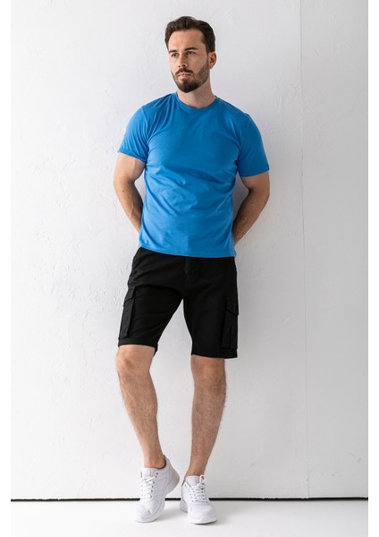 Erkek Düğme Kapamalı Kargo Cepli Pamuklu Şort Siyah - 2855 fiyatları