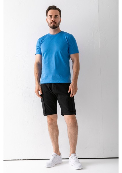 Erkek Düğme Kapamalı Kargo Cepli Pamuklu Şort Siyah - 2855 modelleri