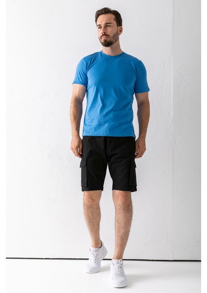 Erkek Düğme Kapamalı Kargo Cepli Pamuklu Şort Siyah - 2855 fırsatları