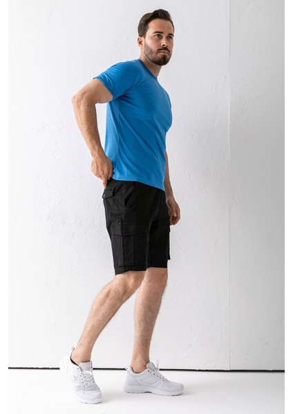 Erkek Düğme Kapamalı Kargo Cepli Pamuklu Şort Siyah - 2855 indirimleri