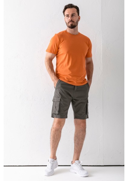 Erkek Düğme Kapamalı Kargo Cepli Pamuklu Şort Haki - 2855 fiyatları