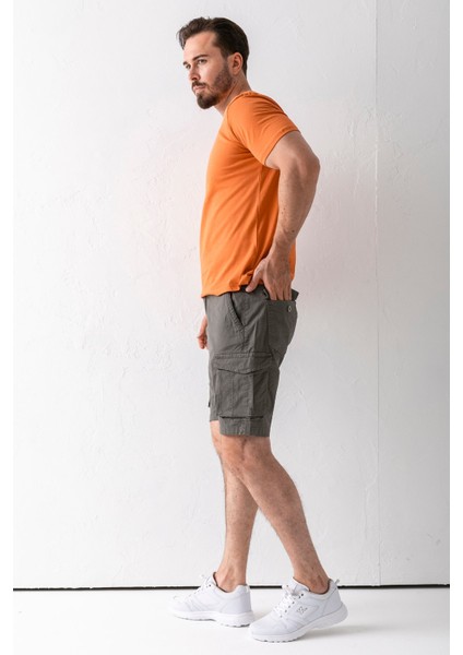 Erkek Düğme Kapamalı Kargo Cepli Pamuklu Şort Haki - 2855 modelleri